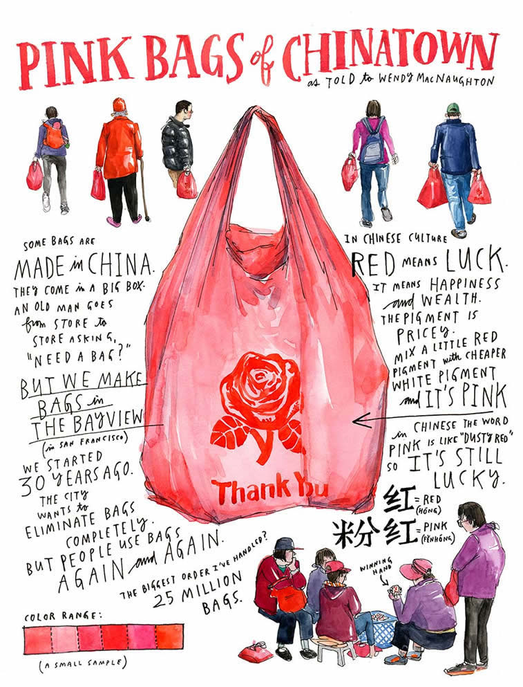 Pink Bags of Chinatown illustration macnaughton