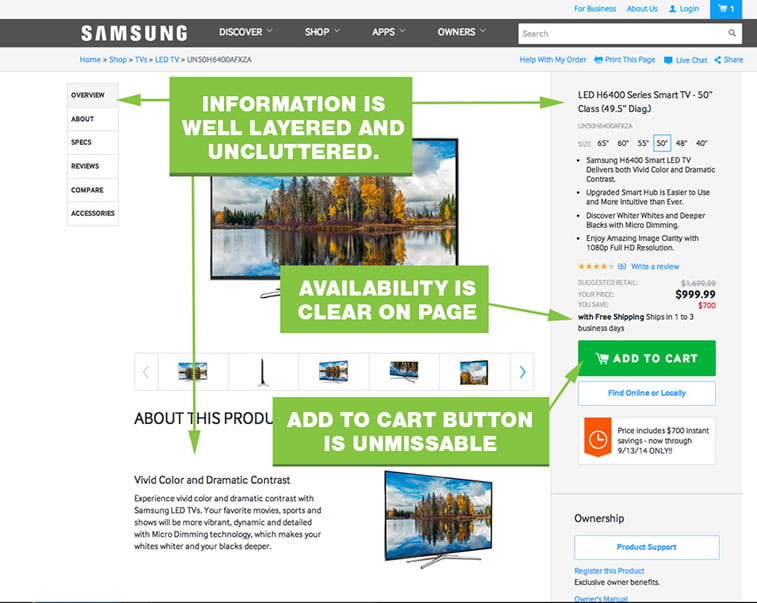 Samsung led tv product page design