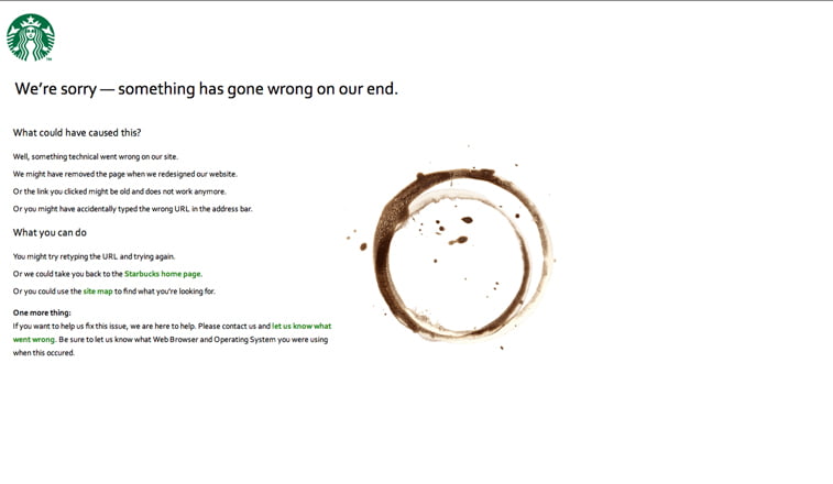 Starbucks 404 page