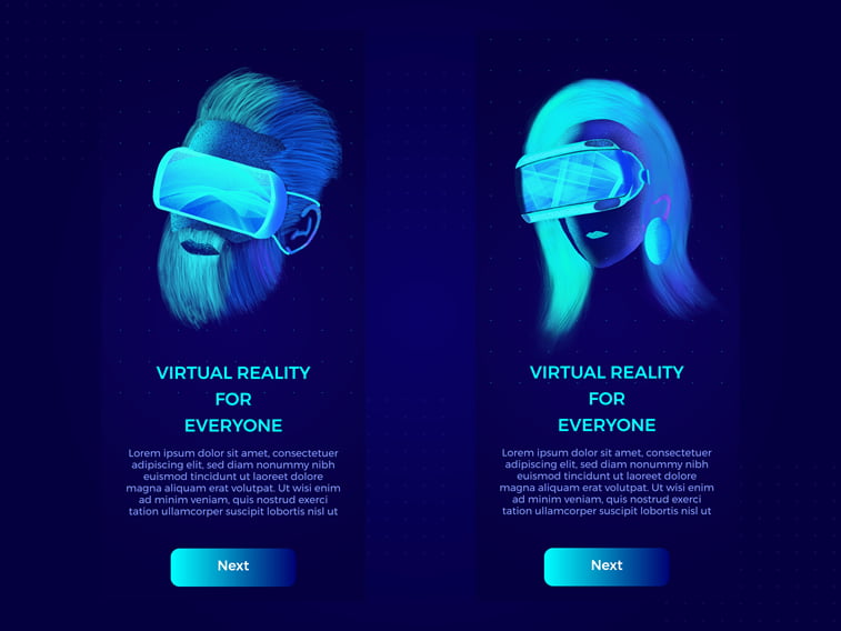 VR UI website design concept fluorescent colors