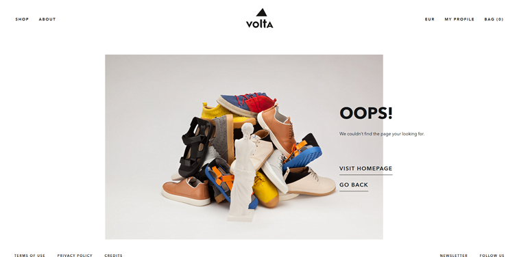 Volta Footwear 404 error page