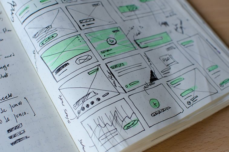 web page elements drawings in a notebook