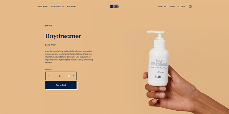Blume ecommerce product page face wash