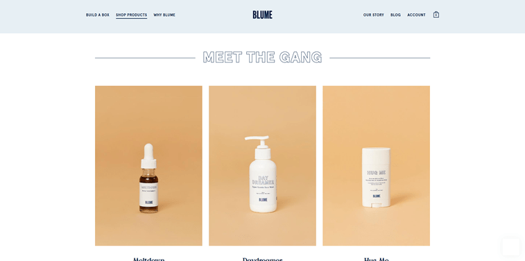 Blume ecommerce products page design