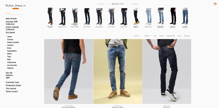 nudie jeans online shop category page