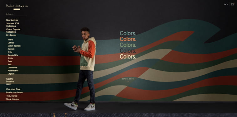 nudie jeans homepage colors collection