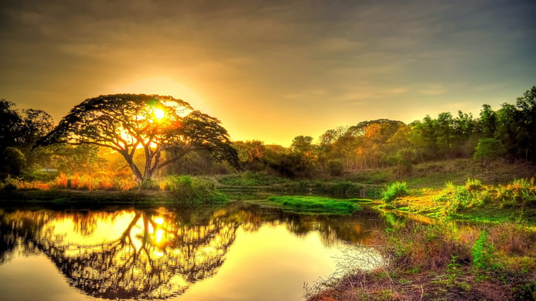 jezero odsjaj sunce zalazak desktopš pozadina