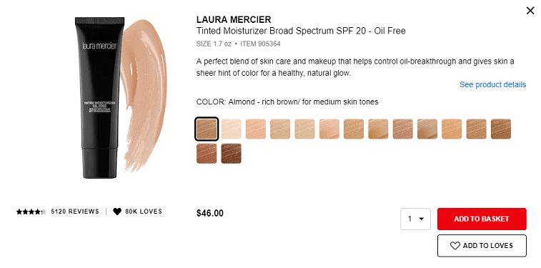 sephora add to basket cta button example