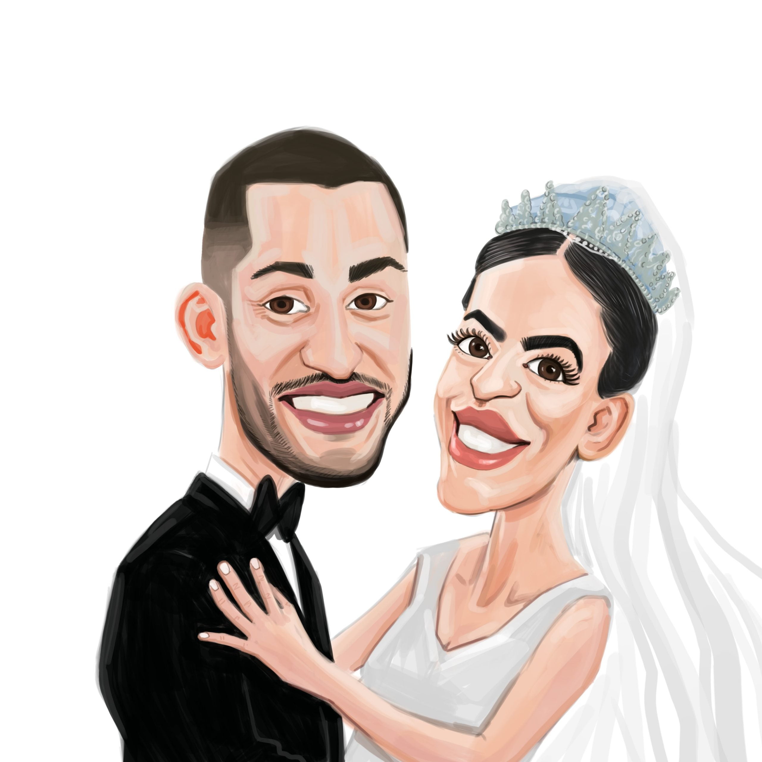 Freshly maried couple caricature