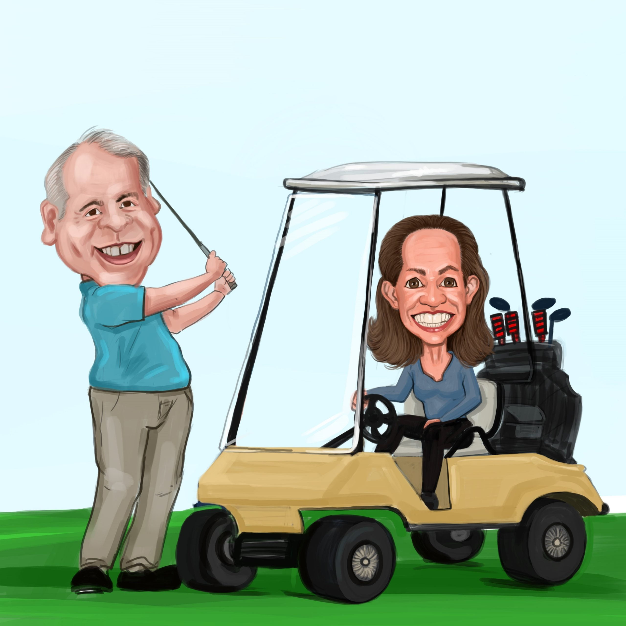 Man and woman playing golf