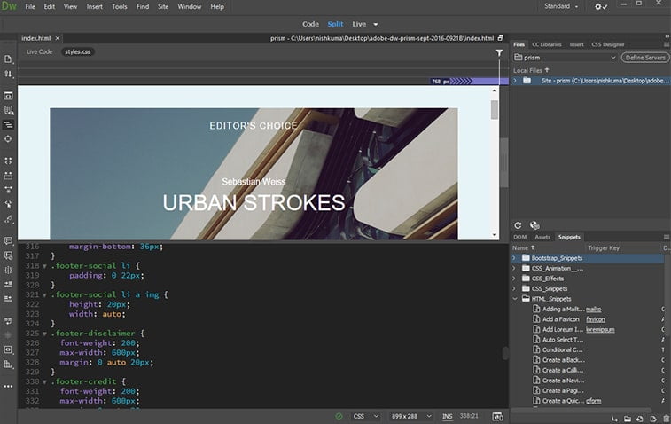 adove dreamweaver interface