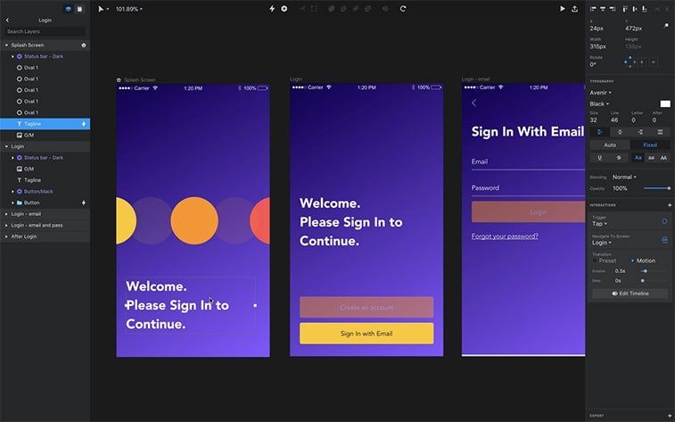 invision studio interface