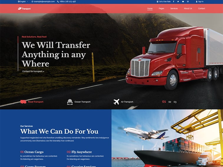 transportation logistics website design ideas