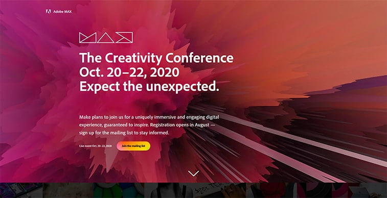 adobe the creativity conference 2020 website screenshot