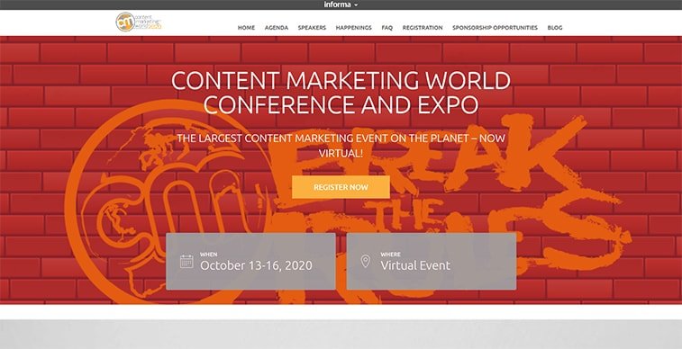 content marketing world 2020 website screenshot