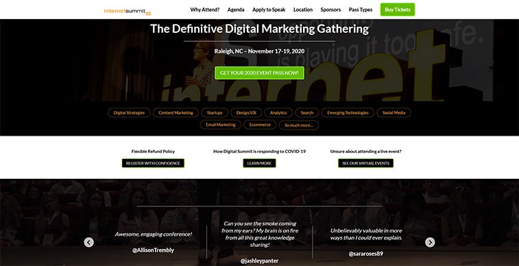 internet summit 2020 website screenshot