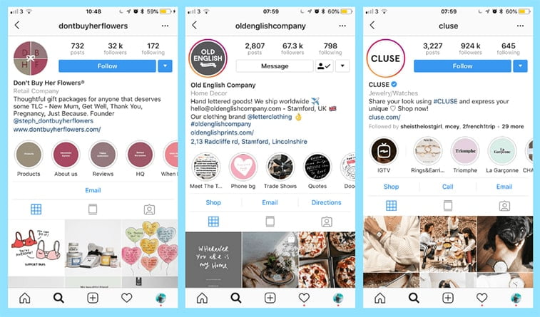 instagram for business profile optimization examples