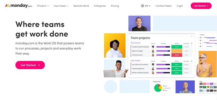 monday project management system website screenshot
