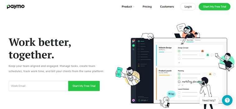 paymo project management system website screenshot
