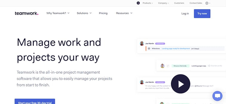 teamwork project management system website screenshot