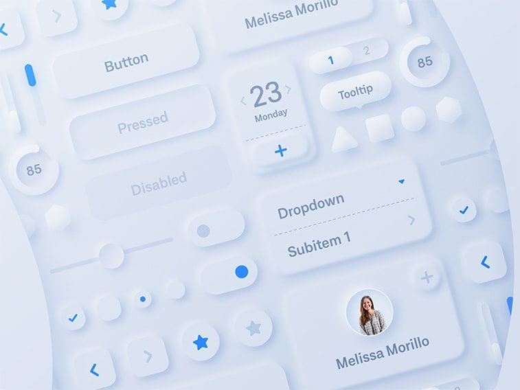 ui ux design trends 2021 3d elements buttons sliders white minimal
