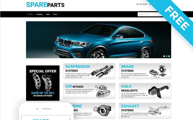 best free botstrap theme template website car spare parts automobile accessories