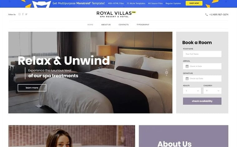 best free botstrap theme template website villa hotel motel accomodation rent