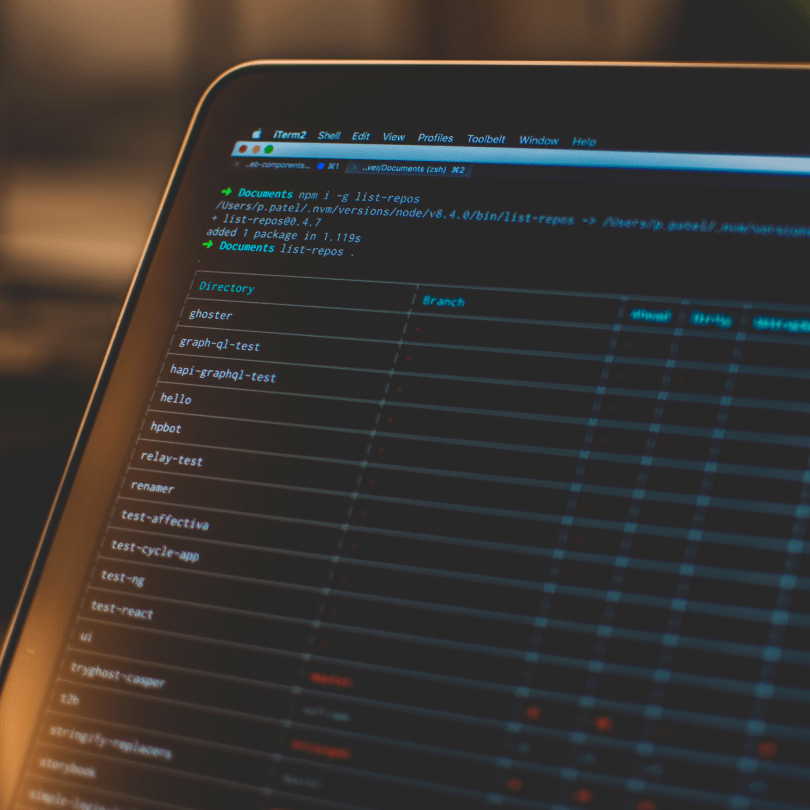 dark mode screen with table