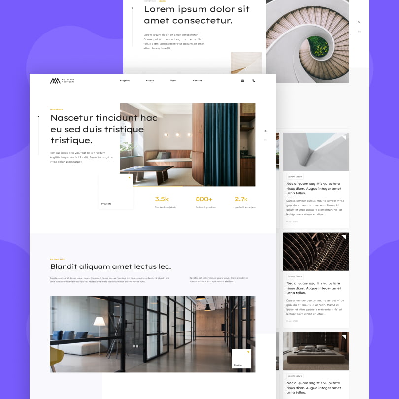 Interior design web page example.