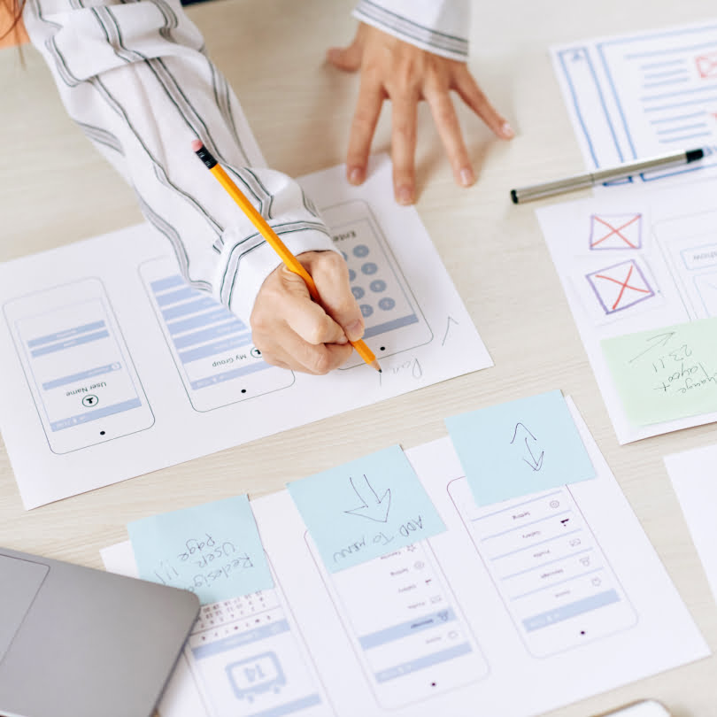 Women making modern app interface.