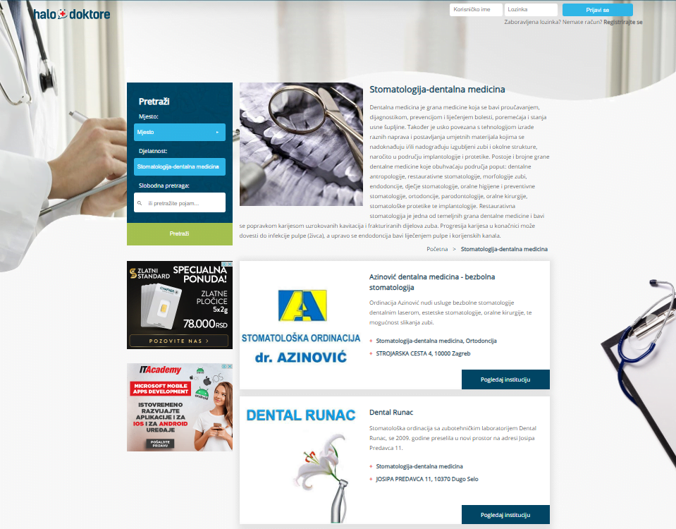 Direktorijum za sve vrste doktora i specijalista "Halo Doktore".