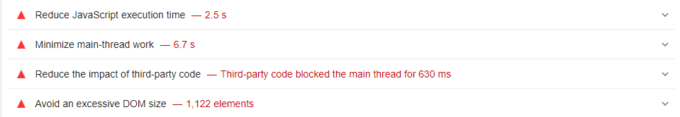 PageSpeed Insights for total blocking time audit of the web page.