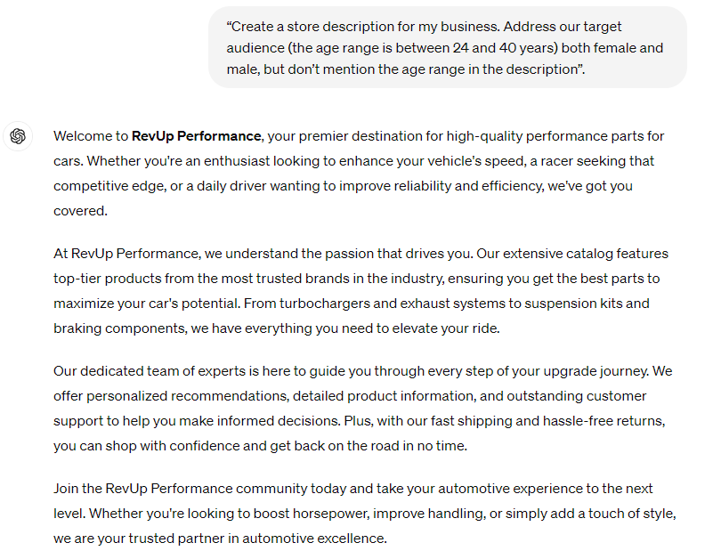 Create a store description for my business with ChatGPT.