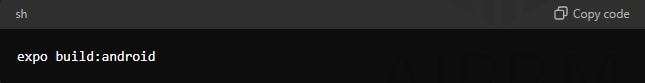 Use expo build:android to generate an APK or AAB file for Android