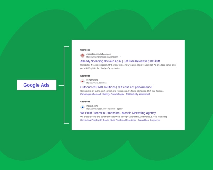 Google Ads example in Search Results Page on Google.